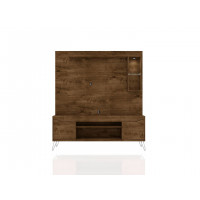 Manhattan Comfort 219BMC9 Baxter 62.99 Freestanding Mid-Century Modern Entertainment Center with LED Lights and Decor Shelves in Rustic Brown